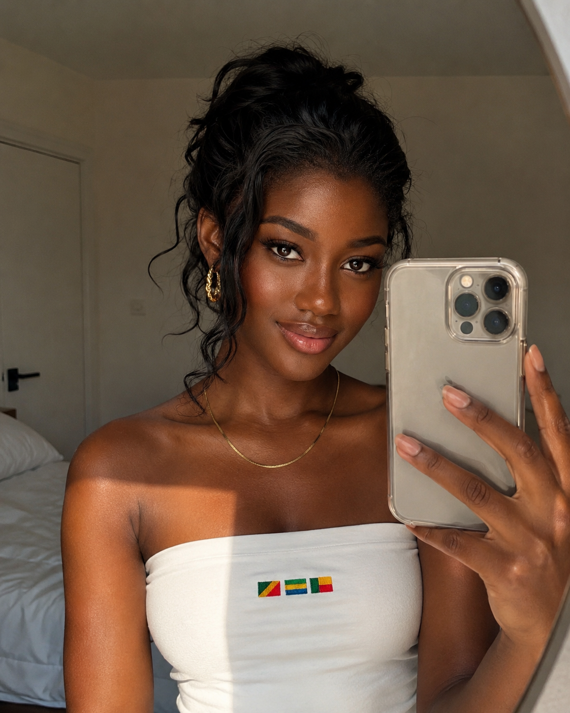 Top bandeau femme brodé drapeaux Congo Brazaville, Gabon et Bénin – collection Origins